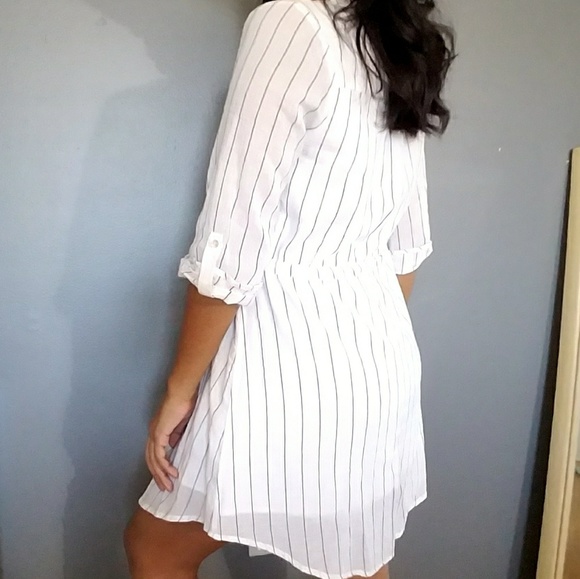 WHITE GRAY STRIPE STRIPE SHIRT DRESS - Picture 3 of 5